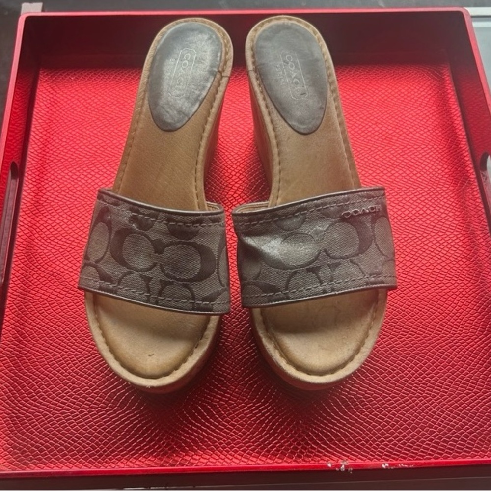 Coach Women's Tan and Gray Mules